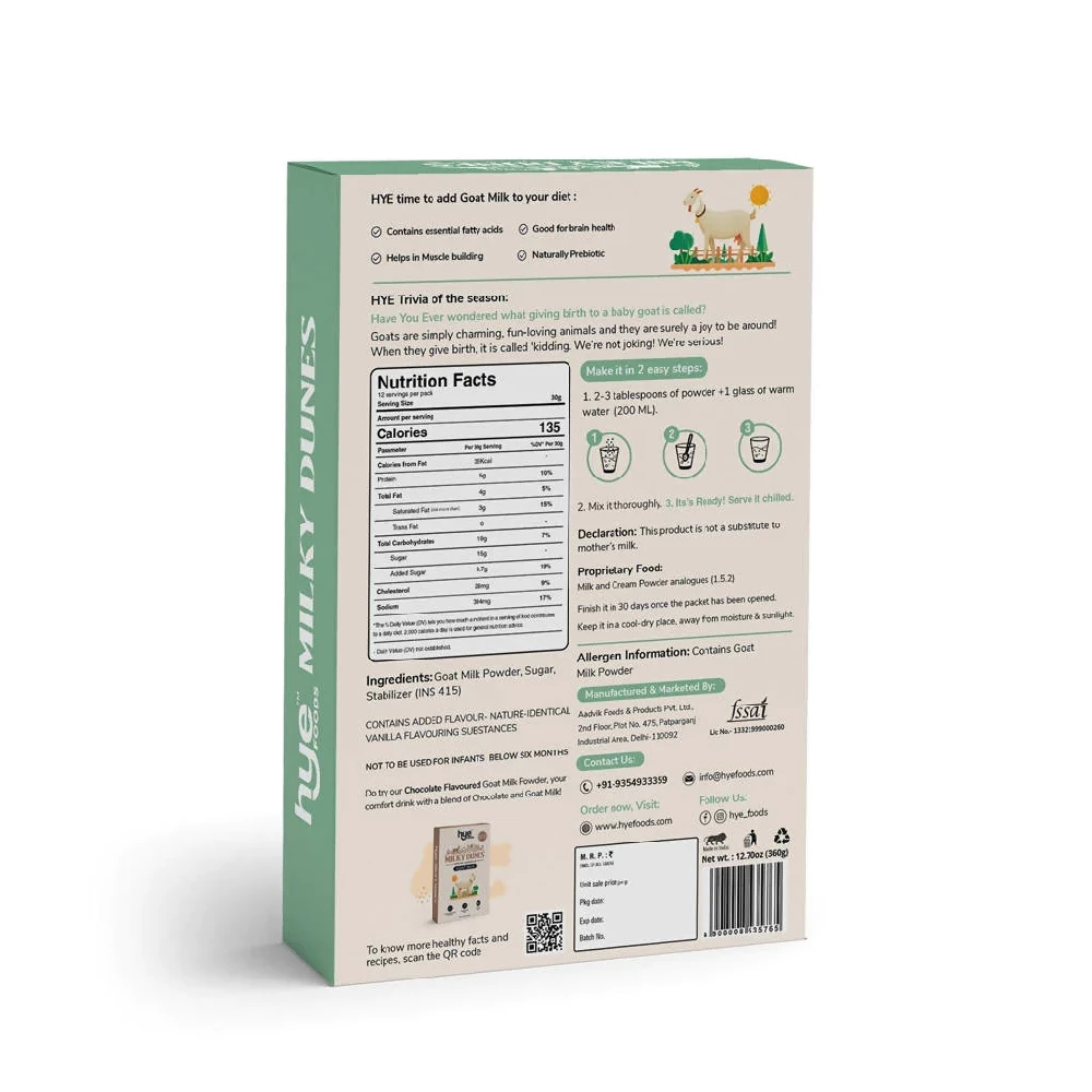 Hye Foods Milky Dunes Goat Milk Powder - Vanilla Flavour, 360 g-2.webp